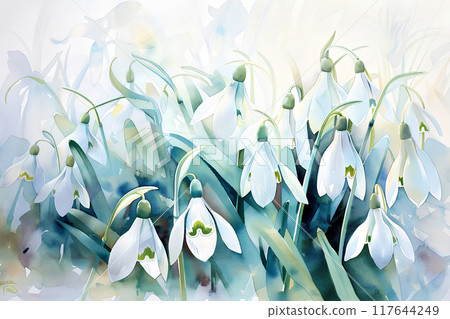 Beautiful snowdrop flowers 117644249