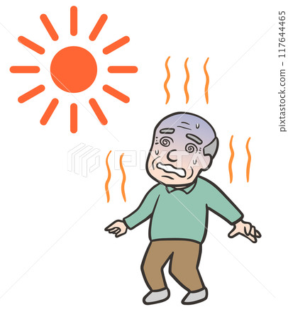 一位老人中暑了，被熱得頭暈目眩。 117644465