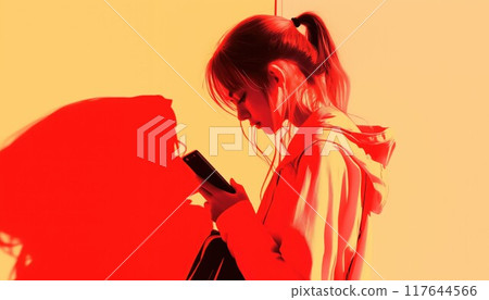 馬尾辮看著智慧型手機的年輕女子 117644566