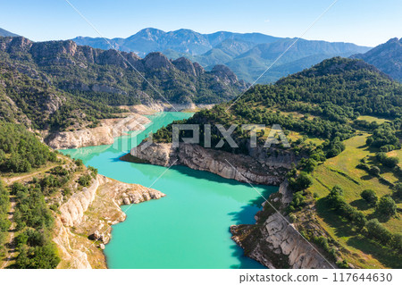 Top view Llosa del Cavall reservoir. Cardener. Catalonia, Spain 117644630