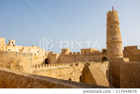 Stone inner structures and watchtower at Ribat of Monastir, Tunisia Stone inner structures and watchtower at Ribat of Monastir, Tunisia 117644678