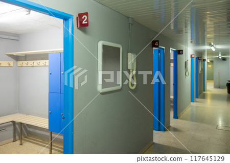 Modern interior of locker changing room Modern interior of locker changing room 117645129