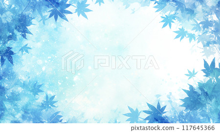 A frame background of watercolor illustrations of maple leaves in beautiful blue tones 117645366