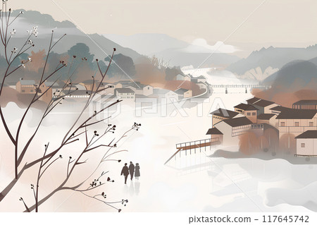 熱氣騰騰的溫泉小鎮風景-2 熱氣騰騰的溫泉小鎮風景-2 117645742