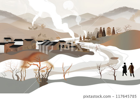 Steaming hot spring town scenery-3 117645785