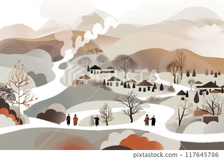 Steaming hot spring town scenery-3 117645786