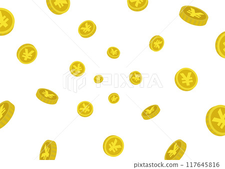 An illustration of lots of money, yen, and coins flying out from the back 117645816