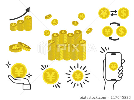 日圓硬幣的插圖變體 - 儲蓄、增加、兌換貨幣、輕鬆等的圖像。 117645823