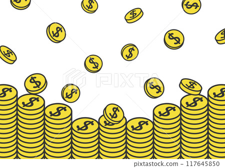 Vector illustration of falling dollar coins and neatly stacked coins Vector illustration of falling dollar coins and neatly stacked coins 117645850