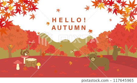 森林景觀與秋季動物（全高清 16:9 尺寸） 117645965