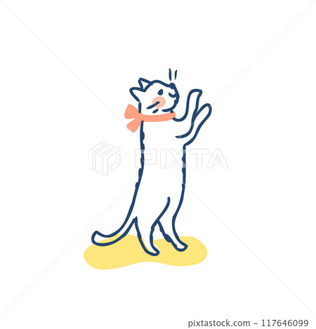 White cat standing on its hind legs 117646099