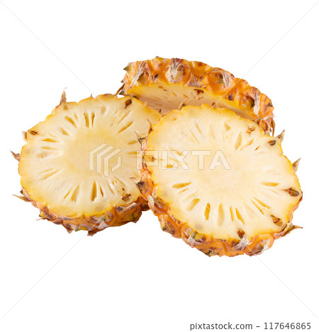 Pineapple slices isolated on a white background Pineapple slices isolated on a white background 117646865