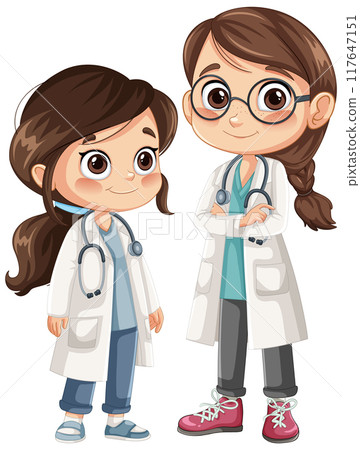 Doctor and Young Girl Illustration Doctor and Young Girl Illustration 117647151