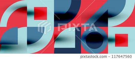 Neo memphis geometric pattern with circles, squares. Pop art abstract background for covers, banners, flyers and posters and other templates Neo memphis geometric pattern with circles, squares. Pop art abstract background for covers, banners, flyers and posters and other templates 117647560