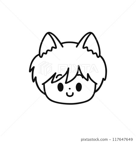 貓耳男孩/臉圖示/線畫 貓耳男孩/臉圖示/線畫 117647649