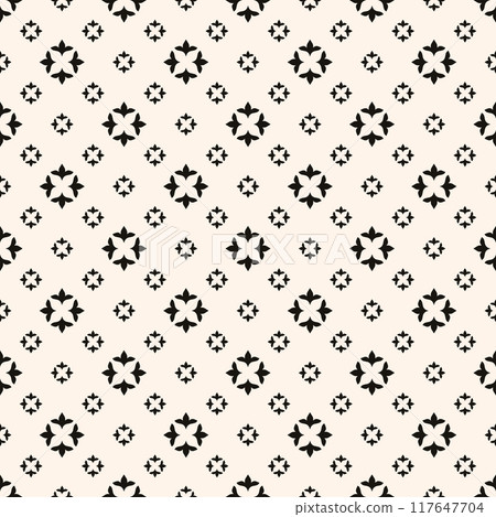 Simple floral pattern. Vector minimalist seamless texture with tiny flower shapes. Abstract minimal geometric monochrome background. Repeat design Simple floral pattern. Vector minimalist seamless texture with tiny flower shapes. Abstract minimal geometric monochrome background. Repeat design 117647704