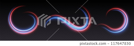 Speed lines light effect, glowing magic swirls, abstract neon lines. Police or car lights in motion concept. 117647830