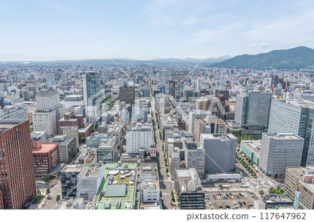 Sapporo cityscape as seen from around JR Sapporo Station (southward) in Sapporo, Hokkaido Sapporo cityscape as seen from around JR Sapporo Station (southward) in Sapporo, Hokkaido 117647962