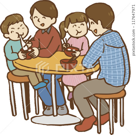 Family eating red bean soup 117647971