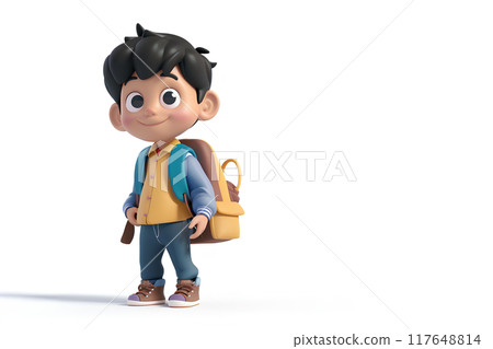 Boy carrying a backpack 117648814