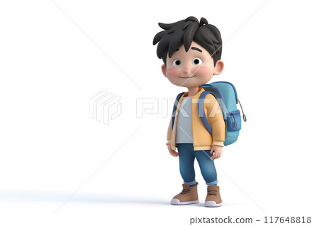 Boy carrying a backpack 117648818