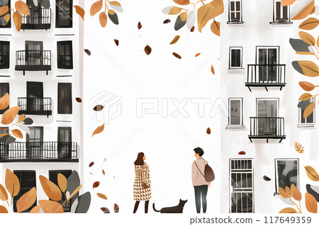 Autumn landscape with an apartment building Autumn landscape with an apartment building 117649359