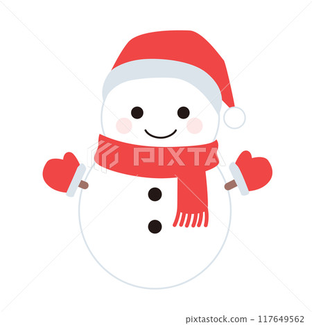 戴著聖誕老人帽子的雪人的插圖 117649562