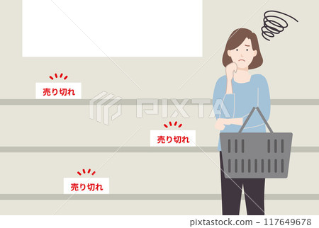 Illustration of a woman in trouble with sold-out items 117649678