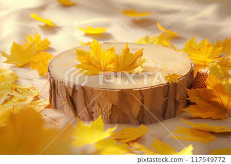 Nuts and stumps (yellow leaves in autumn) 117649772