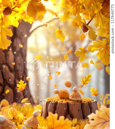 Nuts and stumps (yellow leaves in autumn) 117649775
