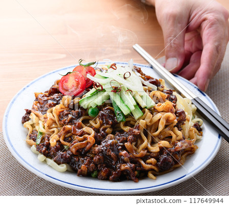 Korean food Jajangmyeon (Chow mein) Korean food Jajangmyeon (Chow mein) 117649944