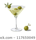 Martini Cocktail with Olive, Flat Vector Illustration Isolated on White 117650049