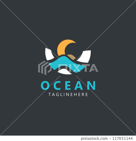 Minimalist ocean logo design with a round shape, ocean beach, sea water, simple, unique 117651144
