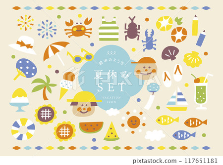 Summer vacation icon illustration set 117651181