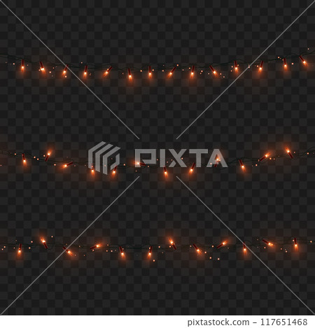 Golden color string lights on dark background, creating a warm ambiance. Golden color string lights on dark background, creating a warm ambiance. 117651468