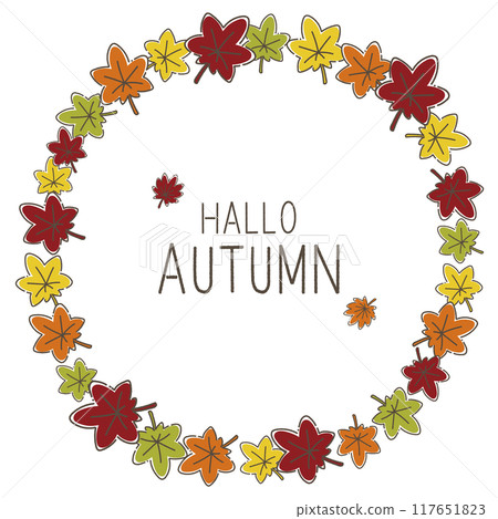 A loose round frame filled with autumn maples 117651823