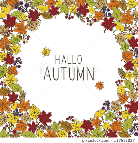 A loose illustrated frame filled with autumn leaves A loose illustrated frame filled with autumn leaves 117651827