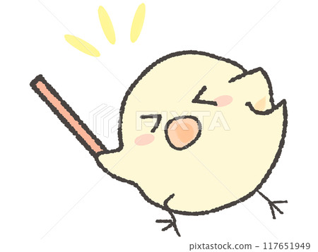 Cute chick holding a pointer 117651949