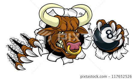 Bull Minotaur Longhorn Cow Pool Mascot Cartoon 117652526