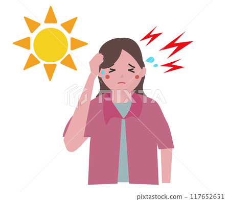 Headache from heat. Heat stroke. Summer migraine. Vector illustration 117652651