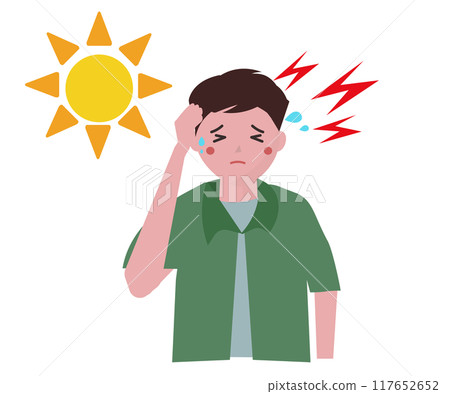 我因熱而頭痛。中暑。偏頭痛發生在夏季。向量圖 117652652