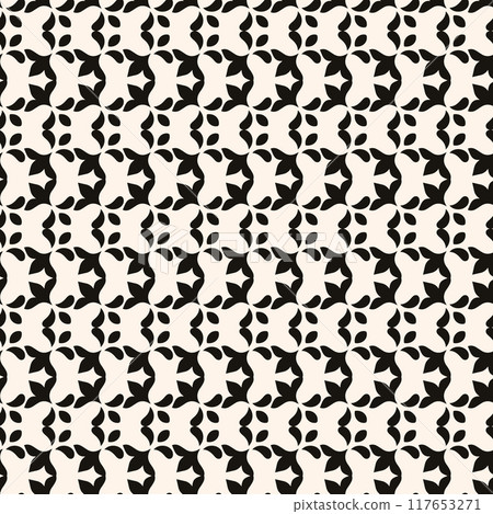 Simple floral pattern. Vector minimalist seamless texture with tiny flower shapes. Abstract minimal geometric monochrome background. Repeat design Simple floral pattern. Vector minimalist seamless texture with tiny flower shapes. Abstract minimal geometric monochrome background. Repeat design 117653271