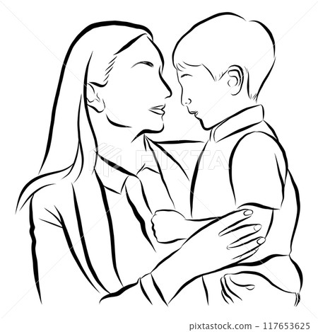 mom carry a son line art style transparent background. mom carry a son line art style transparent background. 117653625