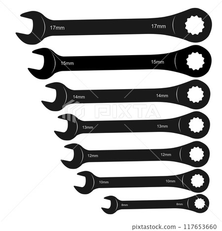 Set of 7 sizes of metric ratchet wrenches 117653660