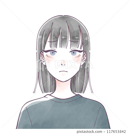 Woman, troubled face, watercolor style 117653842