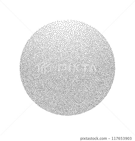 Round sphere grain dot effect, monochrome random sand noise circle. Trendy modern splater. Dot gradient pointillism. Round sphere grain dot effect, monochrome random sand noise circle. Trendy modern splater. Dot gradient pointillism. 117653903