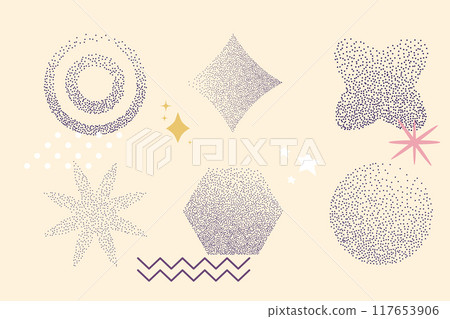 Grain dot stipple y2k abstract geometry shapes. Noise sand dust pointillism effect. Retro aesthetic 2000s style. stipple halftone dotwork 117653906