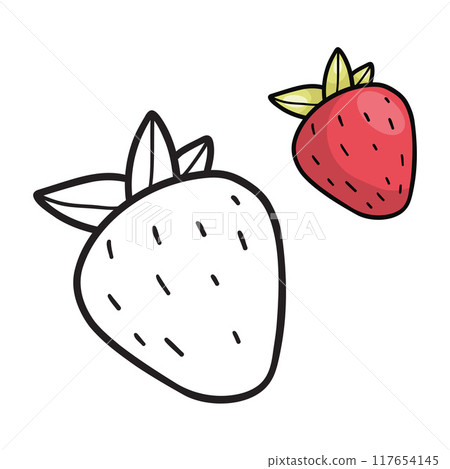 Red strawberry set. Isolated outline stroke, line and color drawings. Vector illustration. Coloring book. Kids collection. Red strawberry set. Isolated outline stroke, line and color drawings. Vector illustration. Coloring book. Kids collection. 117654145
