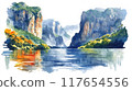Watercolor Illustration of Sumidero Canyon in Chiapas 117654556
