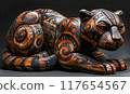 Intricate Wooden Jaguar Alebrije Sculpture with Traditional Mexican Patterns 117654567